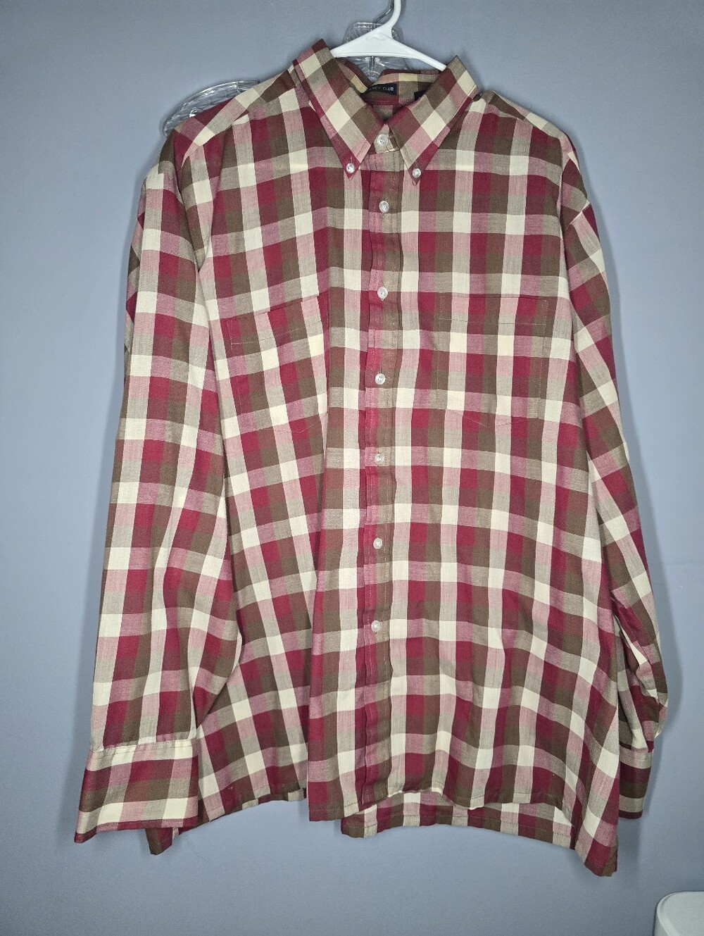 Vintage 80s Van Heusen Regency Club Button Down Dress Shirt-Mens XL-Maroon/Tan